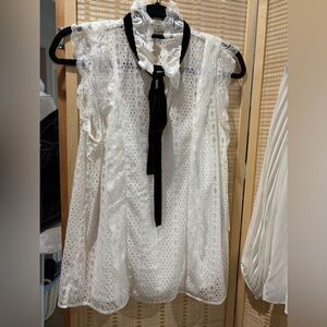 W by Worth white Lace Sheer Victorian Tie Collar Camisole Layered Tank